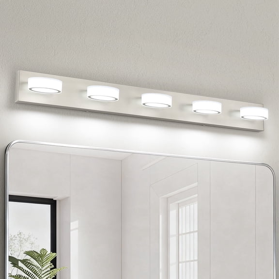 Brushed Nickel 41 in. 5-Light LED Vanity Light with Rotatable Heads 5500K Dimmable Hardwired for Bathroom Mirrors