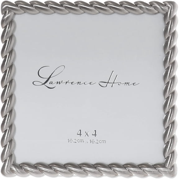 Brushed Nickel 4x4 Square Metal Photo Frame with Rope Texture Design, Mini Tabletop Wall Mount Picture Frame for Home Bathroom Bedroom Gallery Wall Decor