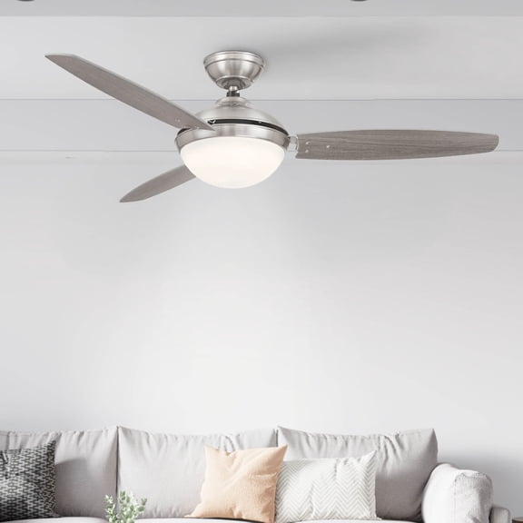 Brushed Nickel 52 Inch 3 Blade Indoor Ceiling Fan, Ideal for Bedrooms and Living Rooms, Quiet DC Motor, LED Light with Remote, Eleve Comfort