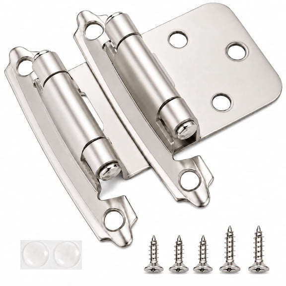 Brushed Nickel 60 Pack Cabinet Hinges, 1/2 Inch Overlay Self Closing Flush Mount For Kitchen Cabinet Doors