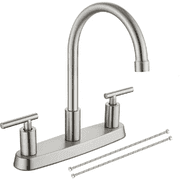 Brushed Nickel 8 inch Centerset Kitchen Faucet 3 Hole 2 Handle Swivel Sink Mixer