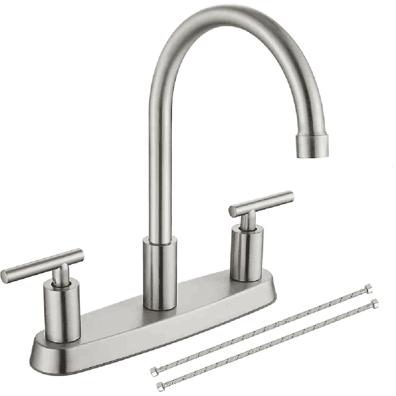 Brushed Nickel 8 inch Centerset Kitchen Faucet 3 Hole 2 Handle Swivel Sink Mixer