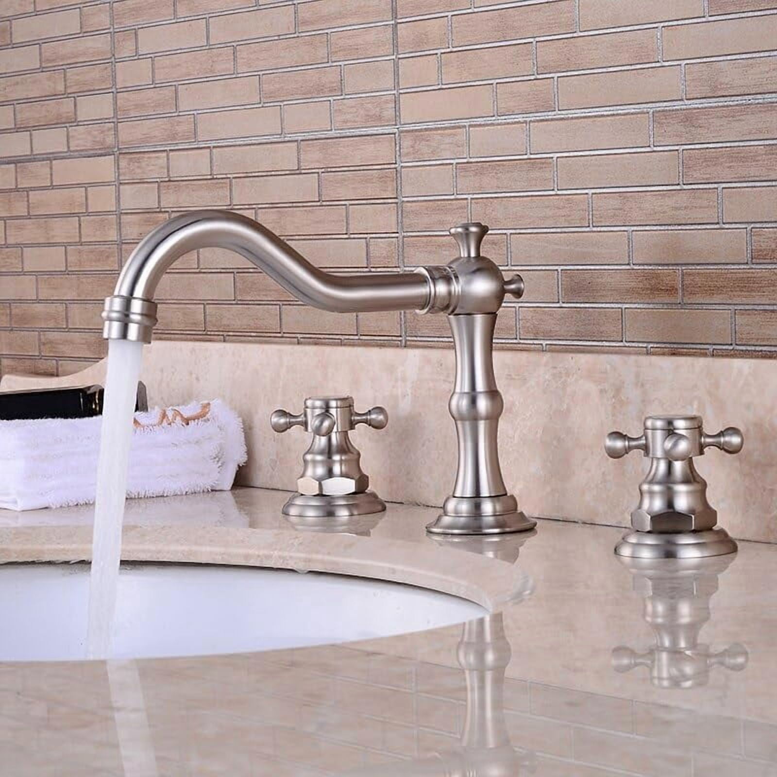Brushed Nickel Bathroom Basin Tap Double Handle 3 Piece Set Bathtub Faucet GZ-8205L