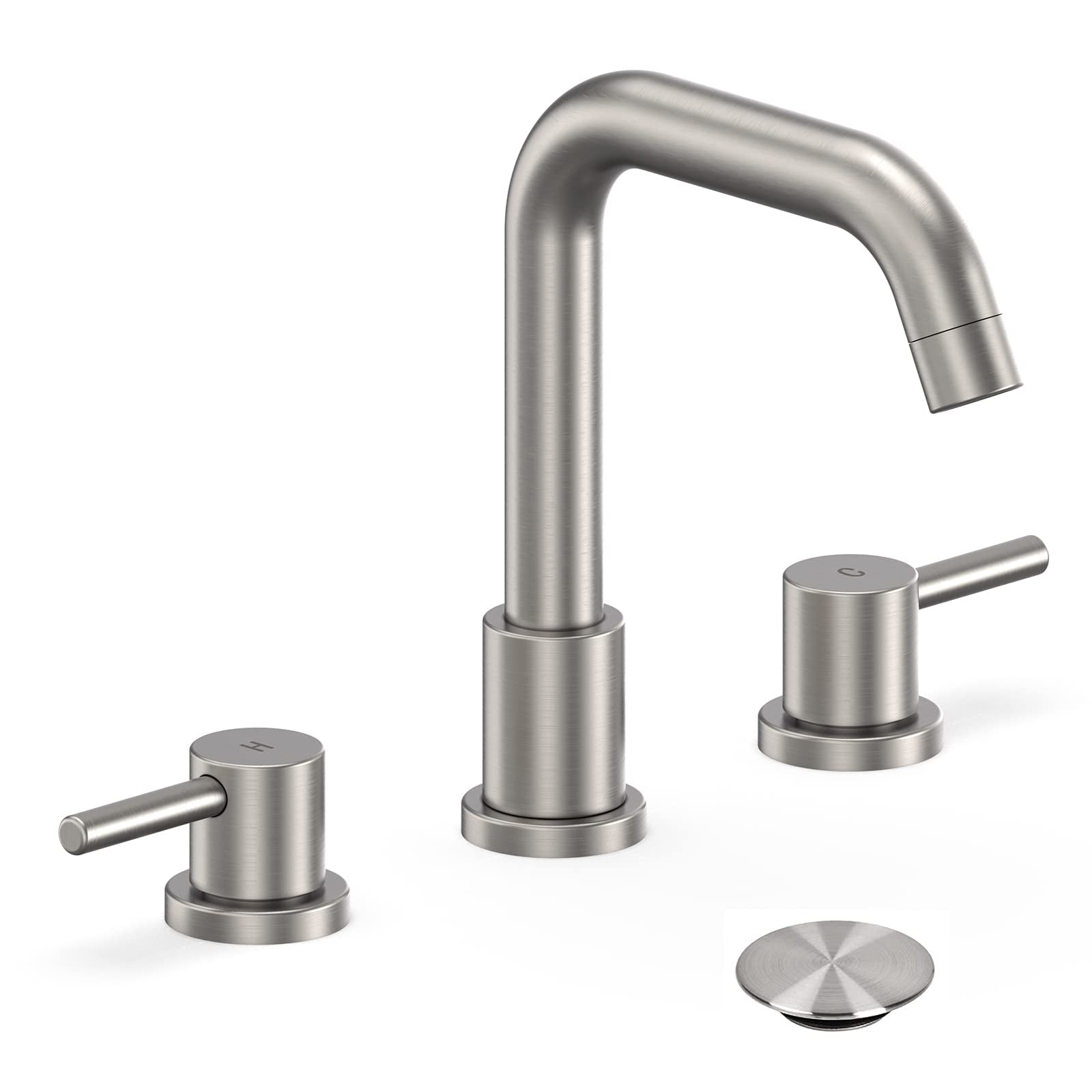 Brushed Nickel Bathroom Faucet 3 Hole,8 Inch Bathroom Faucet with Metal Pop-up Drain Assembly, Two Handle Vanity Faucet with cUPC Supply Lines, 8" Widespread Bathroom Sink Faucet