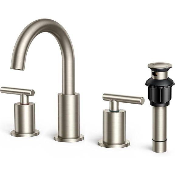 Brushed Nickel Bathroom Faucet 3 Hole Vanity with Metal Pop Up Drain and 24" Supply Lines, 2 Handle 8 Inch Widespread Faucet for Bathroom Sink 3 Hole Brushed Nickel with 360 Swivel Spout