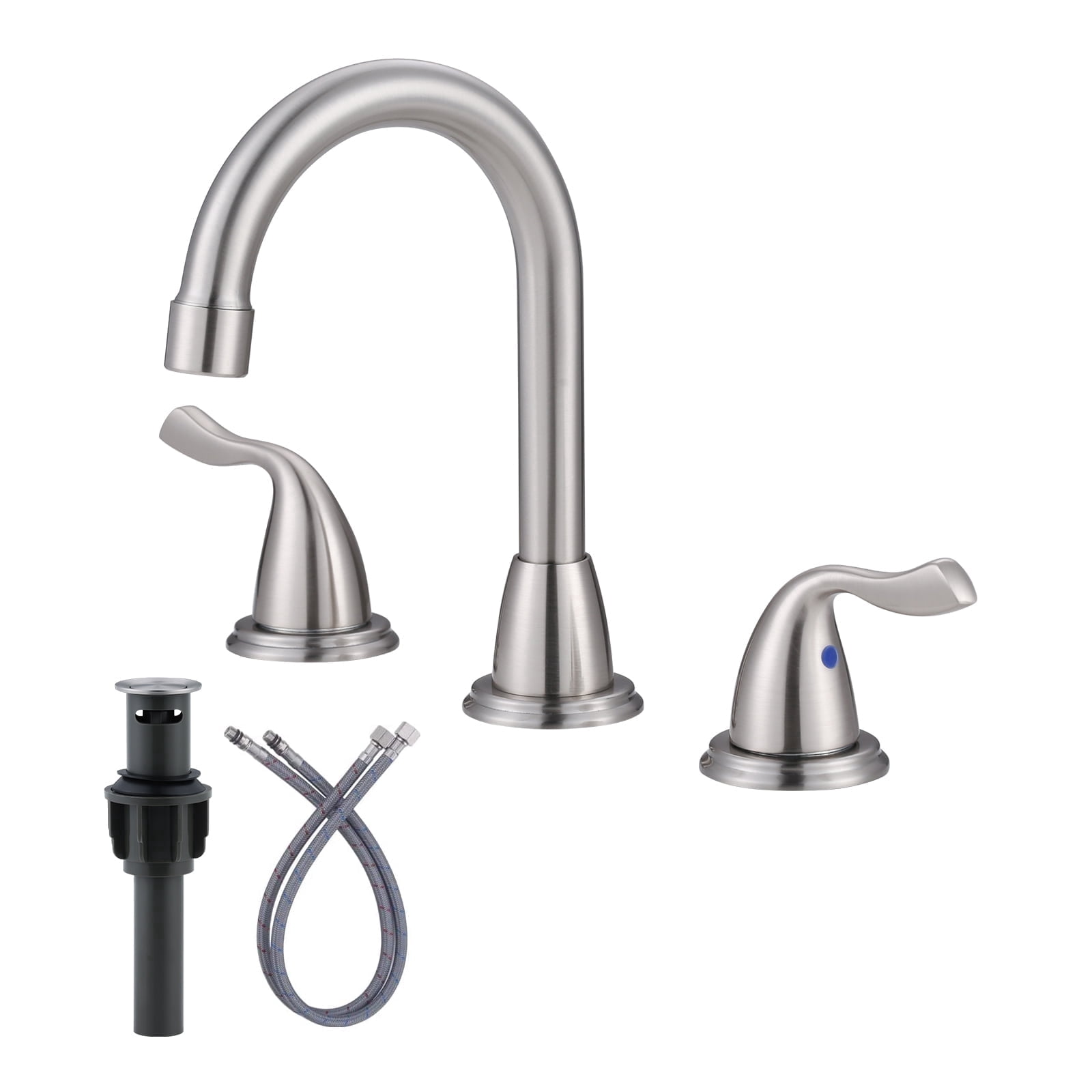 Brushed Nickel Bathroom Faucet 3 Hole, WOWOW 8 Inch Widespread Bathroom Faucet with Pop Up Drain, 2 Handles Bathroom Sink Faucet with cUPC Supply Lines Modern Faucet for Bathroom Sink
