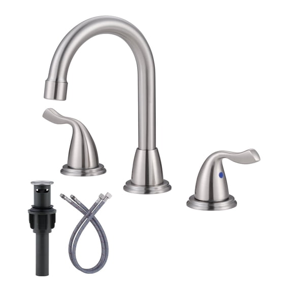 Brushed Nickel Bathroom Faucet 3 Hole, WOWOW 8 Inch Widespread Bathroom Faucet with Pop Up Drain, 2 Handles Bathroom Sink Faucet with cUPC Supply Lines Modern Faucet for Bathroom Sink