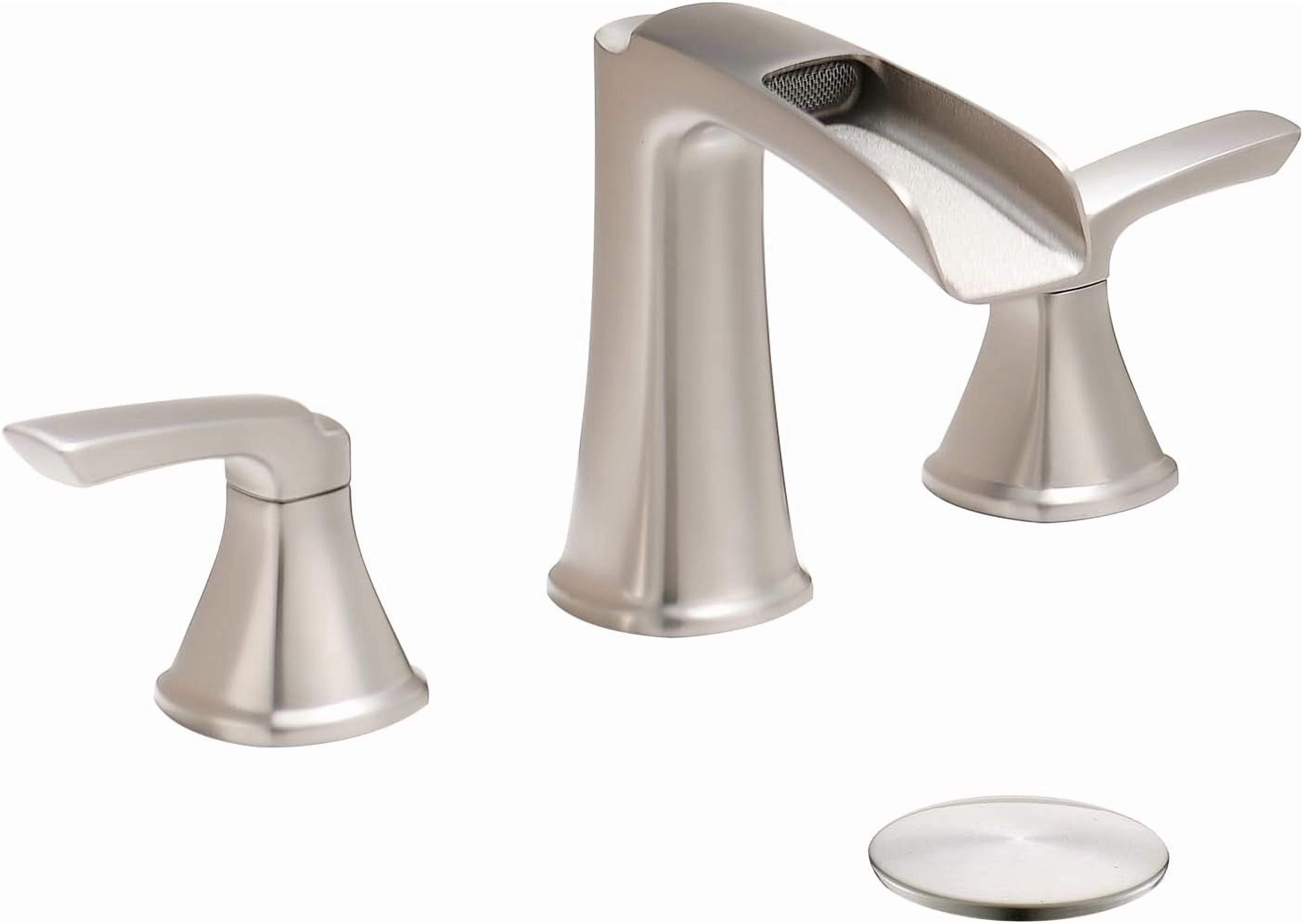 Brushed Nickel Bathroom Faucet 3 Hole, Waterfall 8 Inch Widespread Bathroom Sink Faucet with Pop-up Drain, Two-Handle Faucet for Bathroom Sink