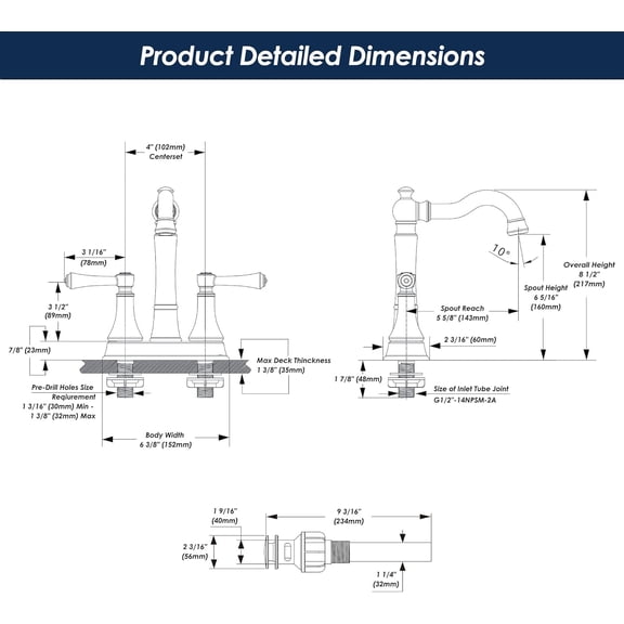 Brushed Nickel Bathroom Faucet 4 inch Centerset for 3-Hole with Plastic Pop-Up Drain, Classic Two-Handle Center Bathroom/Lavatory/Vanity Sink Faucets with High Arc 360 °   Swivel Brass Spout