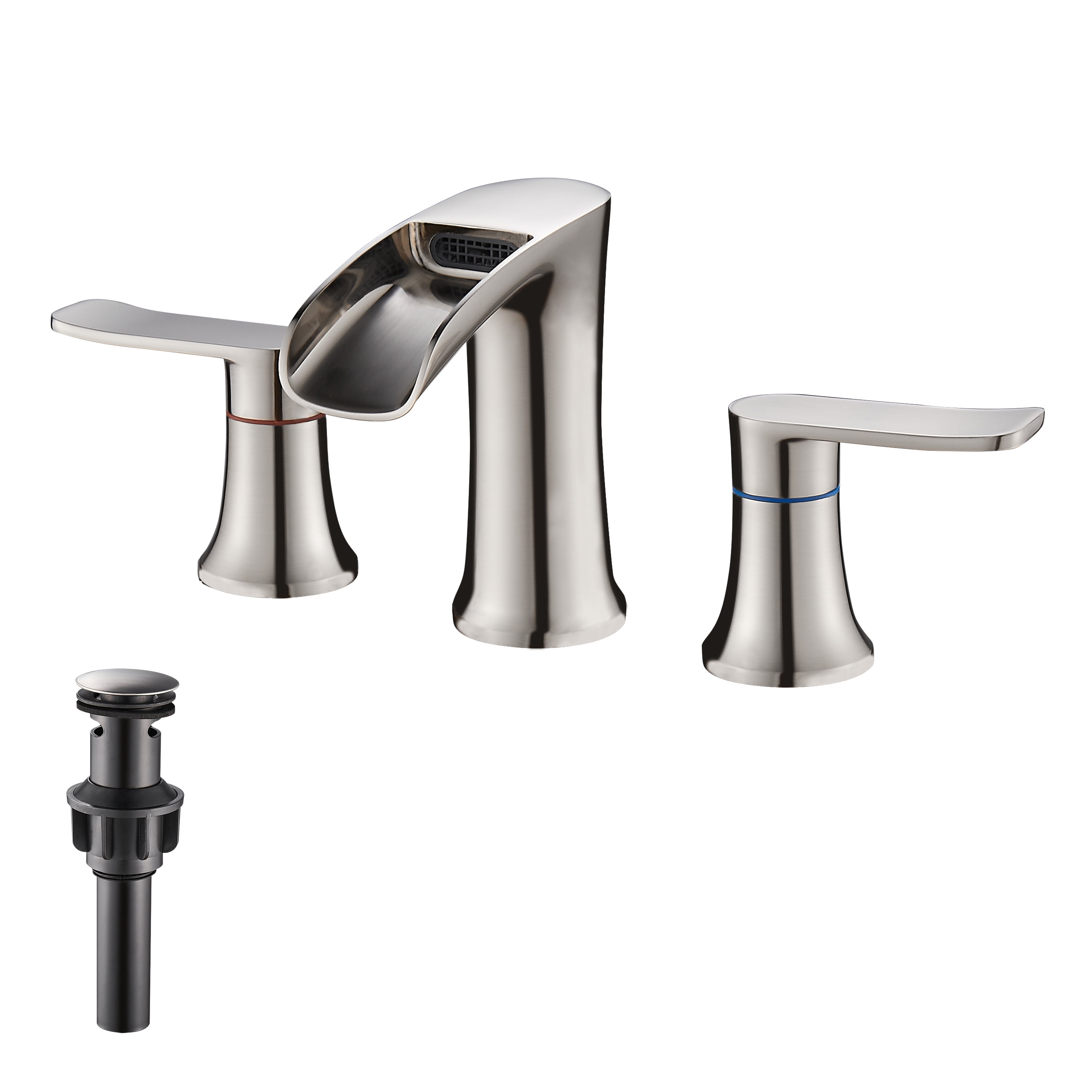 Brushed Nickel Bathroom Faucet,8 inch Widespread Bathroom Faucet,Yundoom,Sink Faucet Bathroom 3 Hole,2 Handle Bathroom Faucet,Bathroom Sink Faucet with Drain,Faucet for Bathroom Sink.