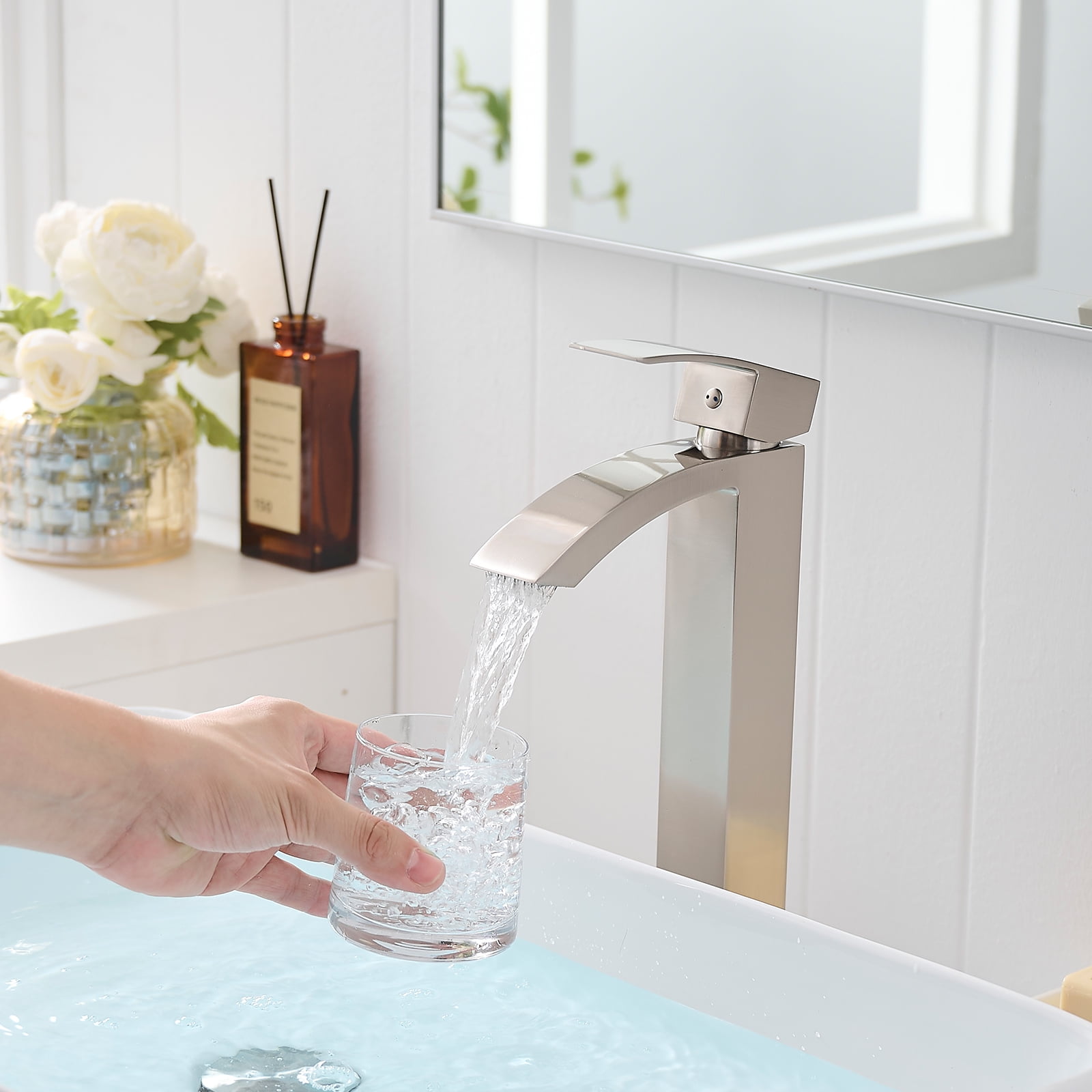 Brushed Nickel Bathroom Faucet,Faucet for Bathroom Sink, Single Hole ...