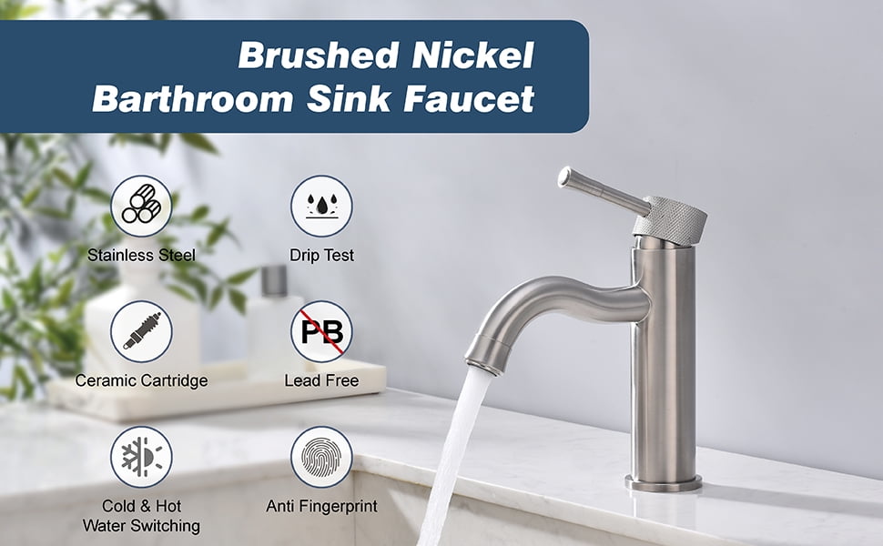 Brushed Nickel Bathroom Faucet Lavatory Single Handle Hole Bathroom Sink Faucet Washbasin Faucet