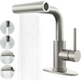 thumbnail image 1 of Brushed Nickel Bathroom Faucet with Sprayer - Brushed Nickel Bathroom Faucets for Sink 1 Hole or 3 Holes, 4 Mode Single Handle Vanity Faucet Waterfall Bathroom Faucet with Pull Down Sprayer, 1 of 15