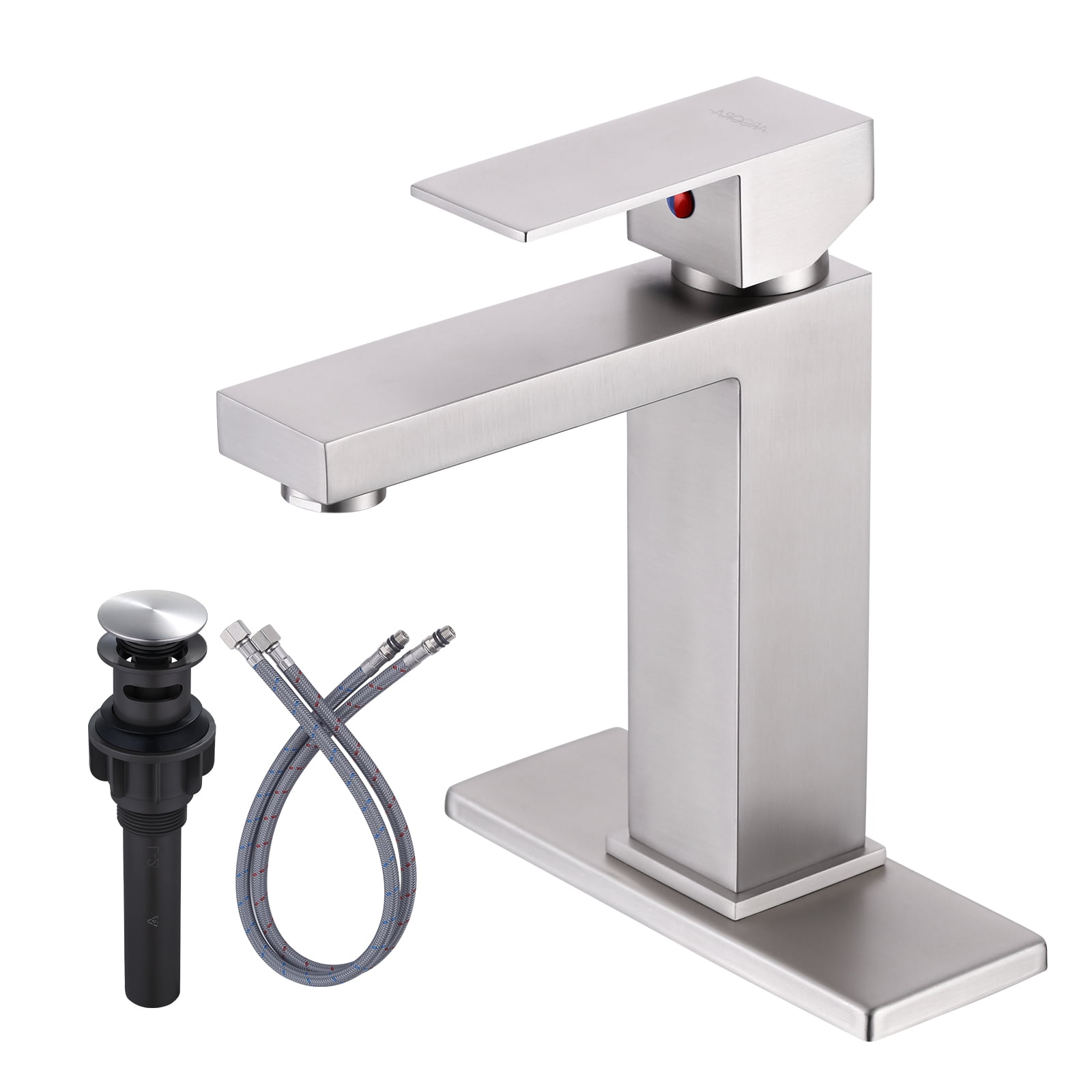 Brushed Nickel Bathroom Faucet WOWOW Modern Faucet for Bathroom Sink Single Hole Bathroom Faucet with cUPC Supply Lines and Pop up Drain