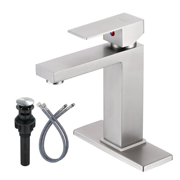 Brushed Nickel Bathroom Faucet WOWOW Modern Faucet for Bathroom Sink Single Hole Bathroom Faucet with cUPC Supply Lines and Pop Up Drain