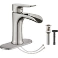 thumbnail image 1 of Brushed Nickel Bathroom Faucet, Yundoom Waterfall Bathroom Faucet Pop Up Drain, Single Hole Bathroom Faucet, Single Handle Bathroom Sink Faucet, Bathroom Faucets Brushed Nickel, Vanity Sink Faucet, 1 of 5