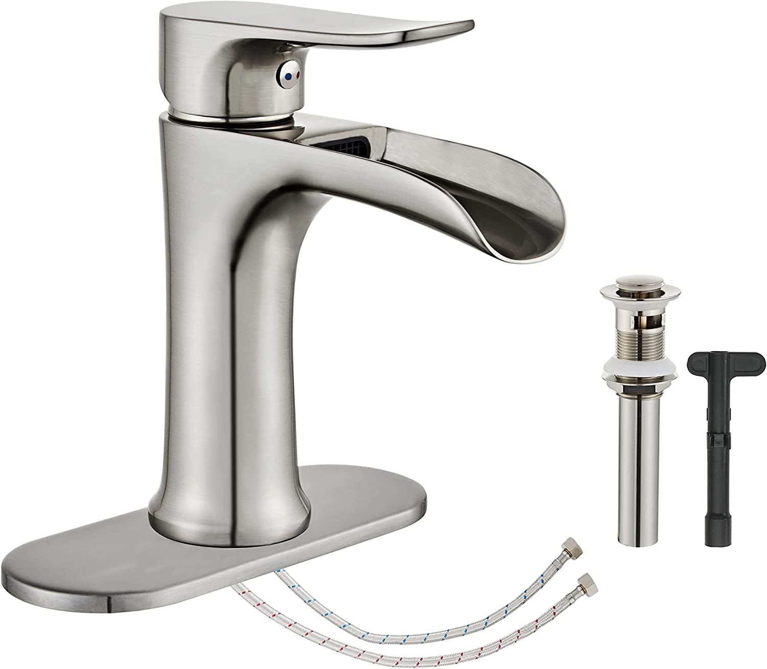 Yundoom Modern Bathroom Faucet, Brushed Nickel, Waterfall, Single Hole ...