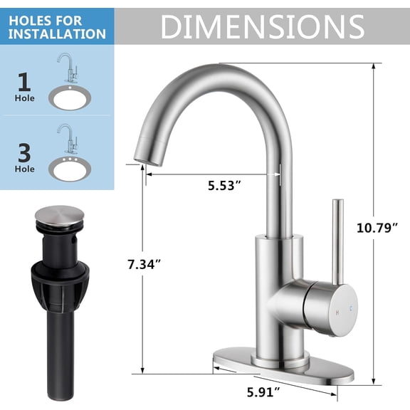 Brushed Nickel Bathroom Faucets 1 Hole - Waterfall Bathroom Sink Faucets Single Handle Vanity Faucet with Pop up Drain, Swivel Spout RV Faucets Small Bar Vanity Lavatory Bath Utility Faucet