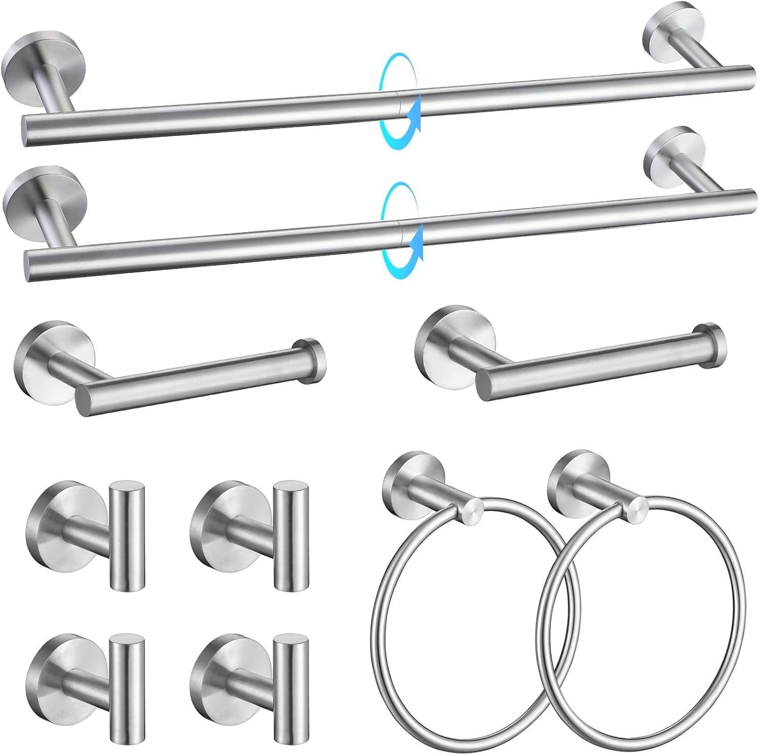 Showroom Accessory Rack Brushed Nickel Bathroom Hardware Accessories - 10-Piece Premium SUS304 ...