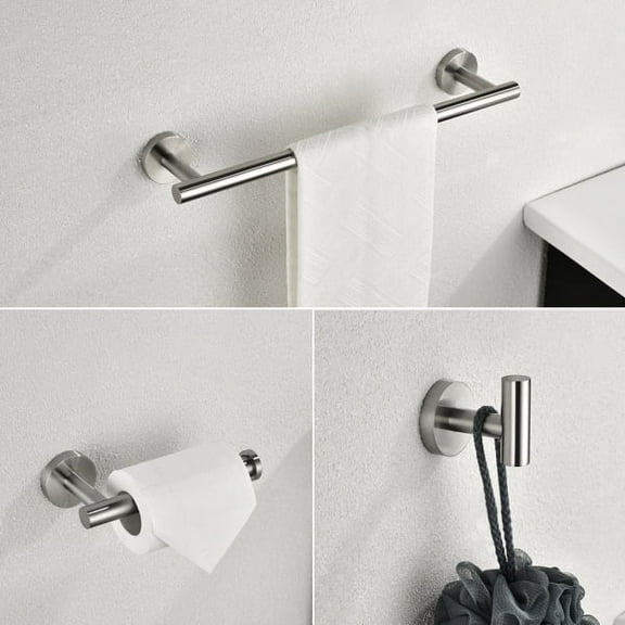 Brushed Nickel Bathroom Hardware Set - 304 Stainless Steel Wall-Mounted Towel Bar, Toilet Paper Holder & Hook, Anti-Rust Organizer for Bathrooms