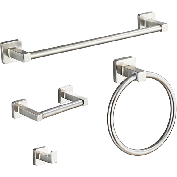 Brushed Nickel Bathroom Hardware Set 4 Pieces,Towel Bar Set Stainless Steel Wall Mounted, Includes 16In Hand Towel Bar, Towel Ring, Robe Towel Hooks,Toilet Paper Holder, Bathroom Towel Rack Set