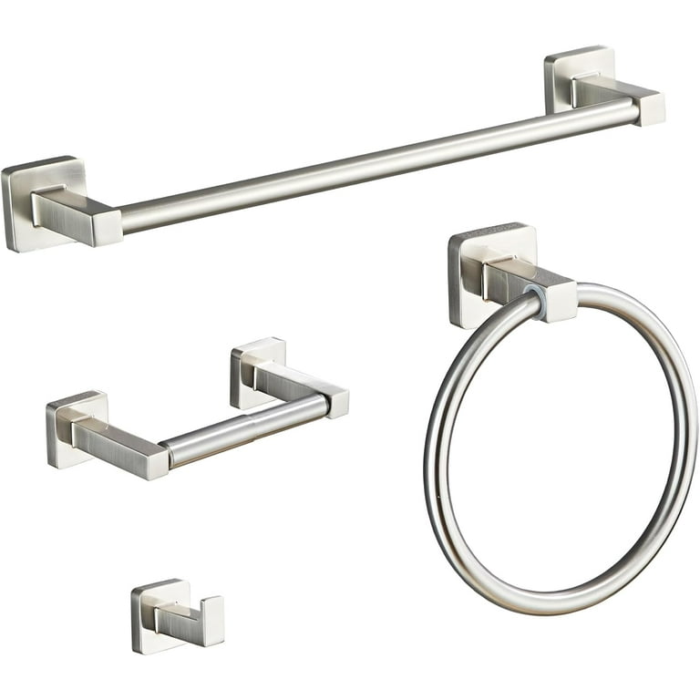 Brushed Nickel Bathroom Hardware Set 4 Pieces Towel Bar Set Stainless Steel Wall Mounted Includes 16In Hand Towel Bar Towel Ring Robe Towel Hooks Toilet Paper Holder Bathroom Towel Rack Set U2026 Walm...