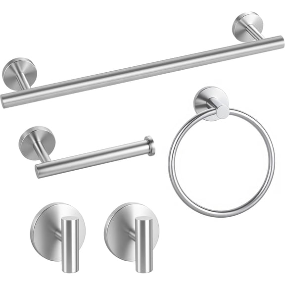 Brushed Nickel Bathroom Hardware Set 5 Pieces, Bathroom Towel Rack Holder Set Wall Mounted, SUS304 Stainless Steel Towel Bar Set - 16 Inch Towel Bar, Toilet Paper Holder, Towel Hooks, Towel Ring