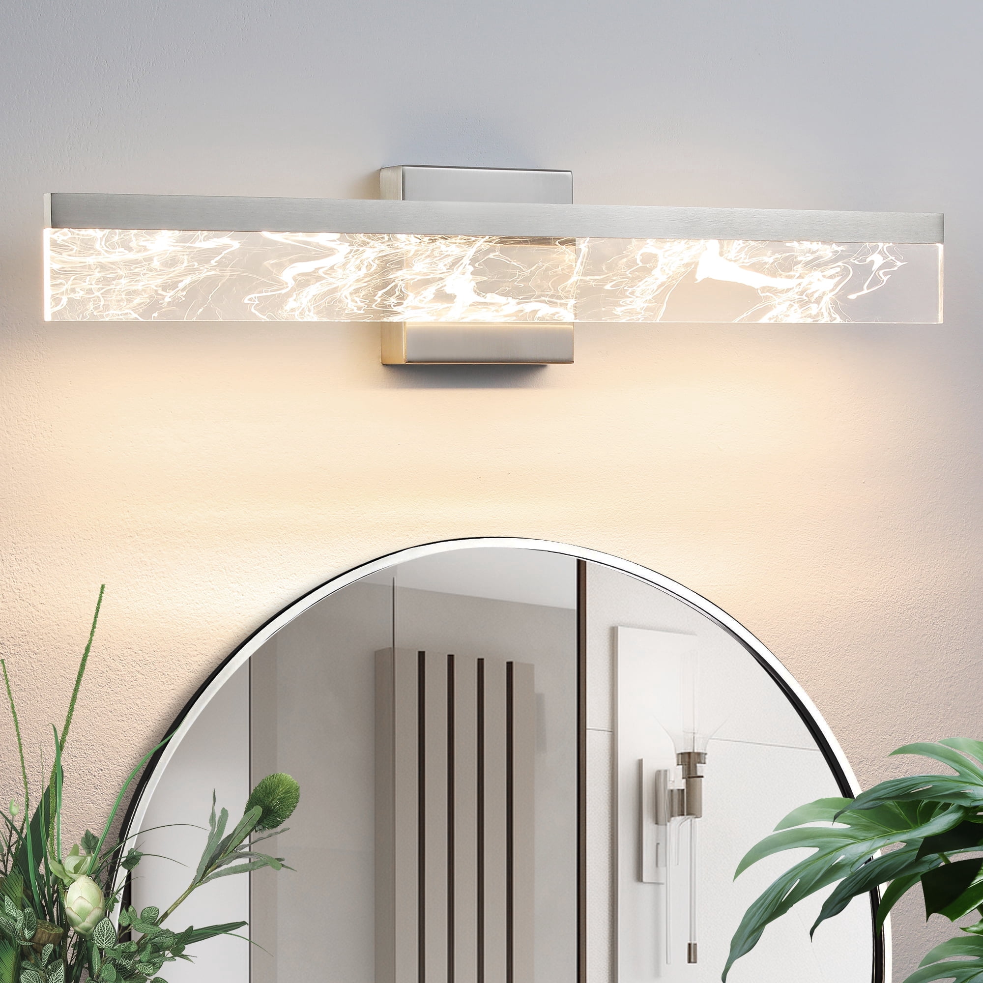 Brushed Nickel Bathroom Light Fixtures 24 inch Dimmable Metal Wall ...