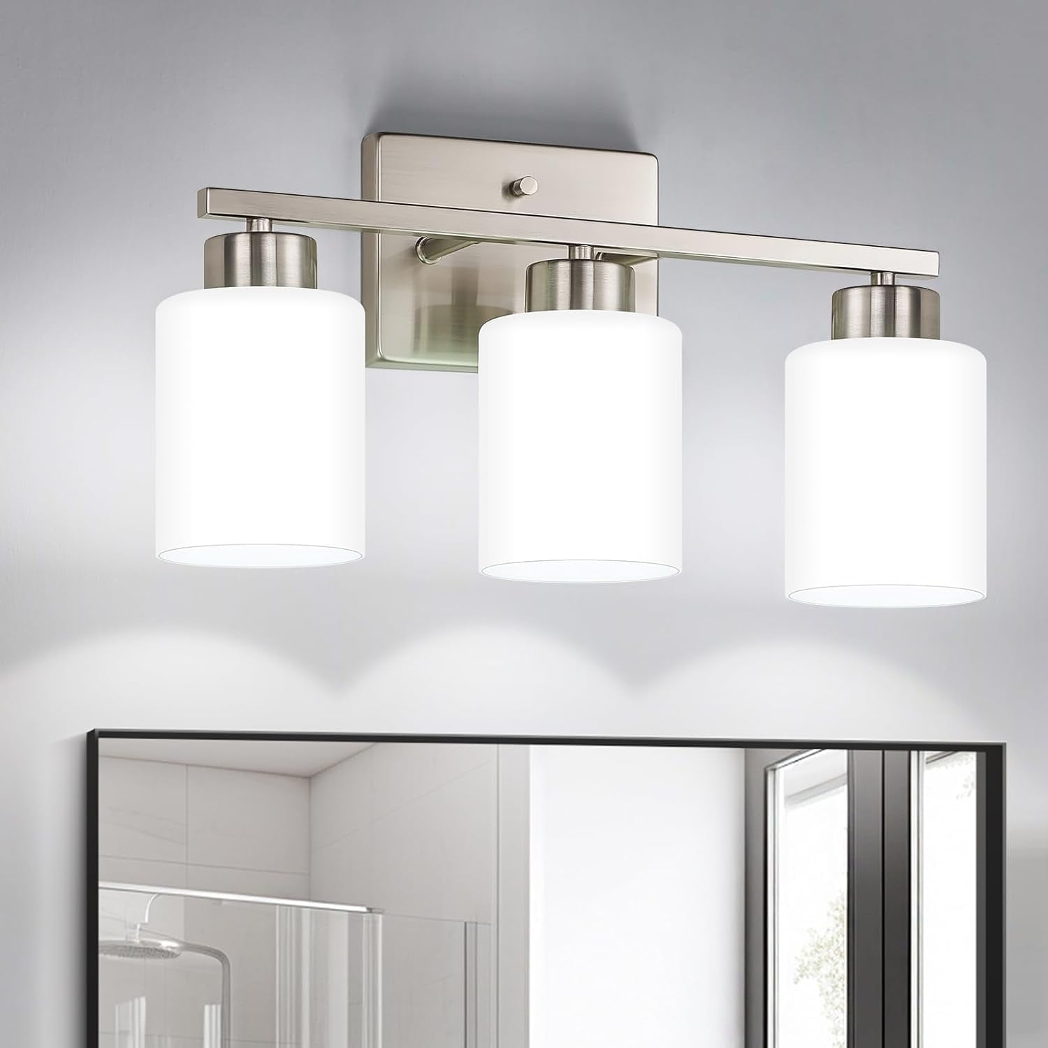 Brushed Nickel Bathroom Light Fixtures, 3-Light Modern Vanity Light ...