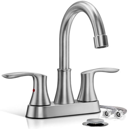 Brushed Nickel Bathroom Sink Faucet 2 Handle 4 Inch Centerset Vanity Mixer Faucet