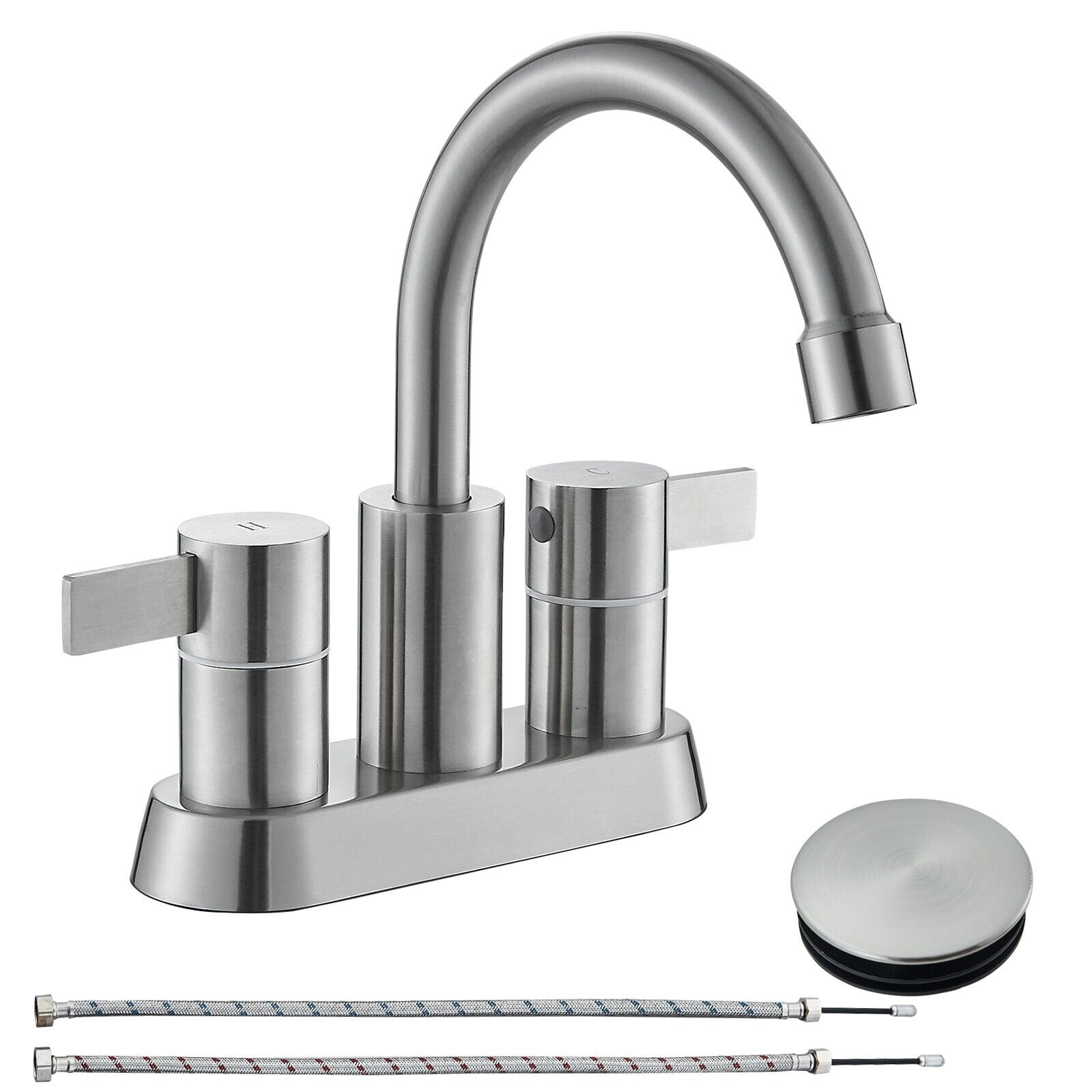 Brushed Nickel Bathroom Sink Faucet 2Handle 4 Inch Centerset Vanity Mixer Faucet
