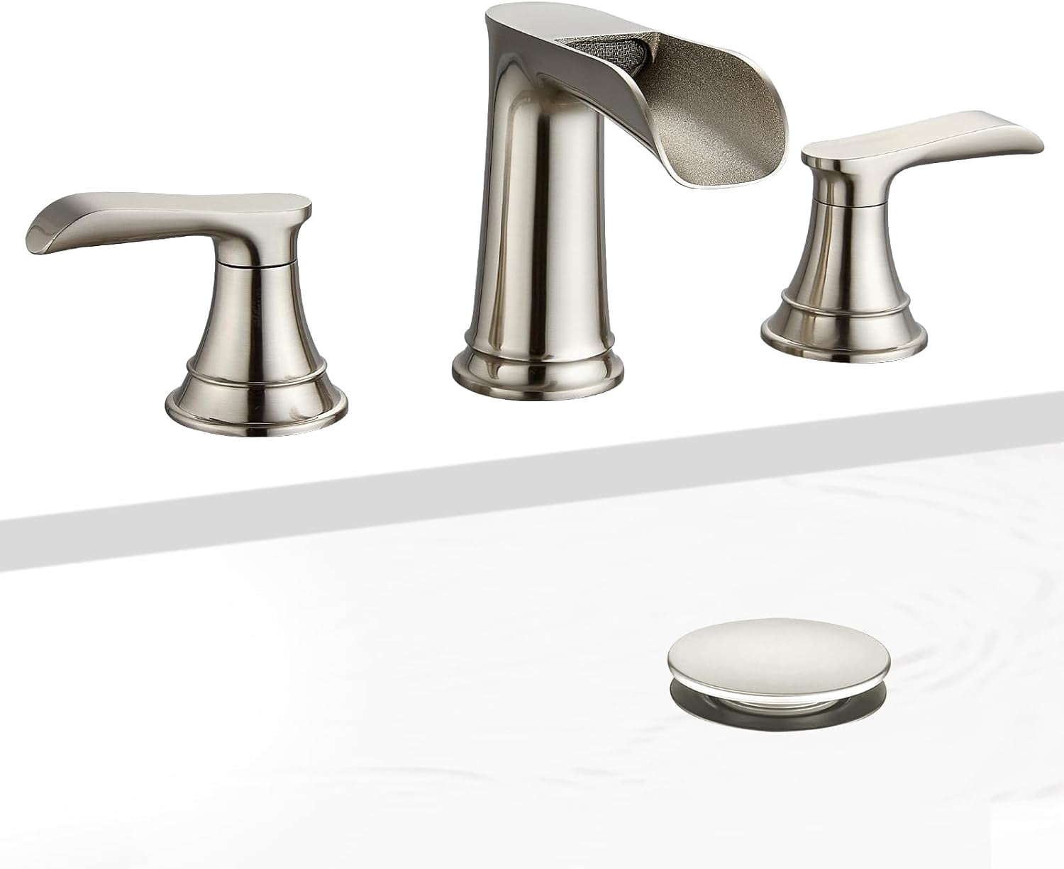 Brushed Nickel Bathroom Sink Faucet 3 Hole, Sanliv 8 Inch Widespread Waterfall Bathroom Faucet ...