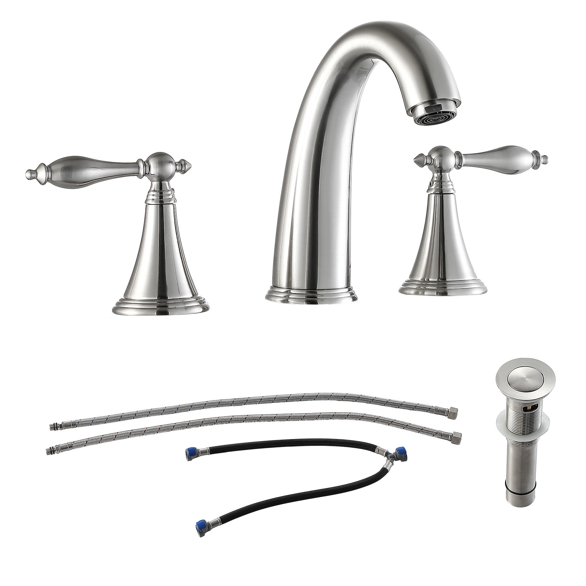Brushed Nickel Double Handle 3-Hole Vessel Sink Faucet