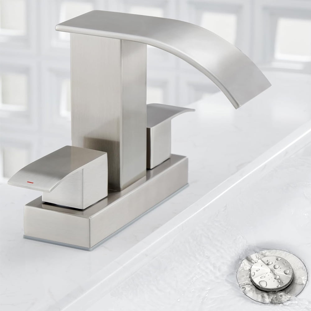 Brushed Nickel Bathroom Sink Faucet Set Elegant 2Handle Waterfall