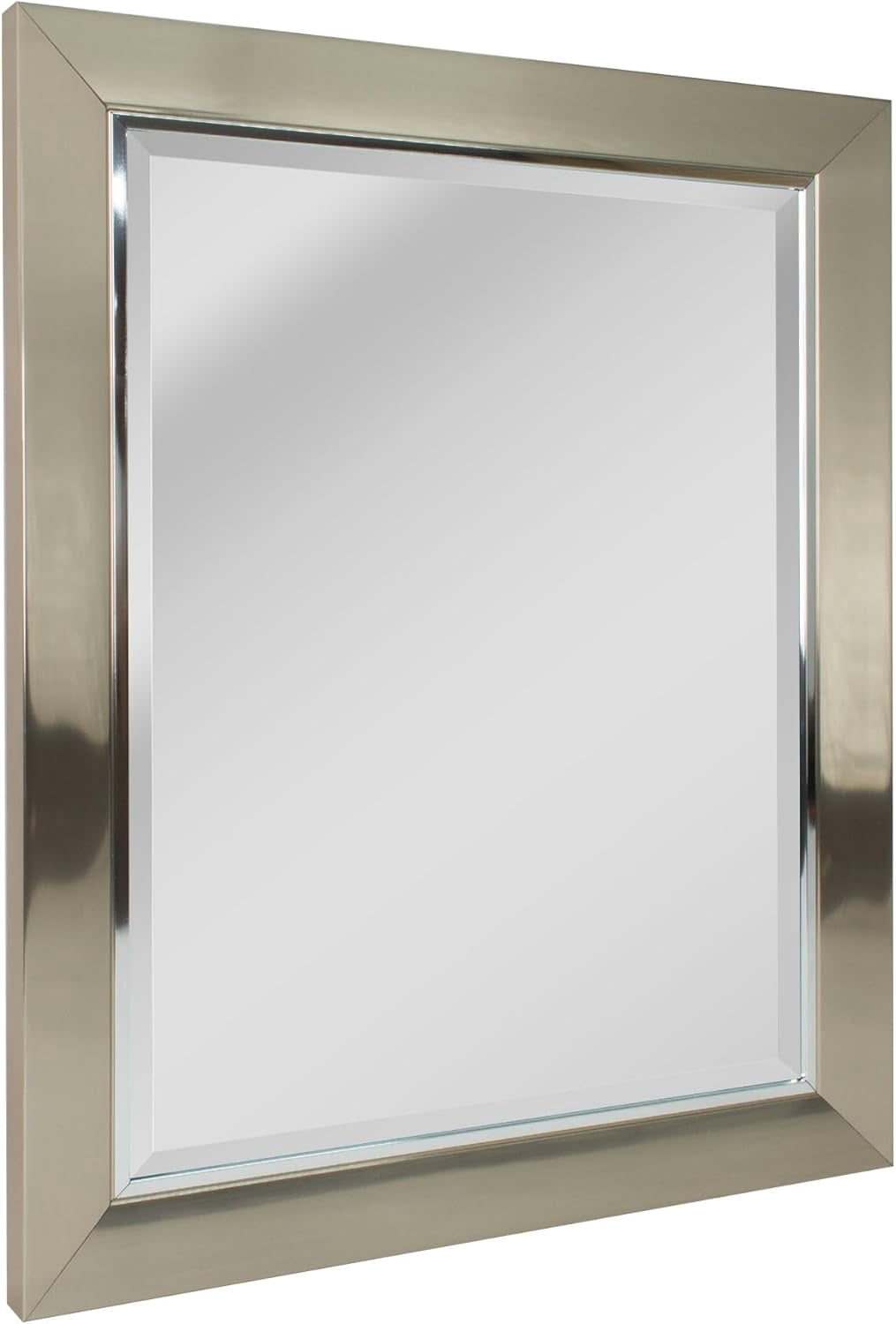 Brushed Nickel Bathroom Vanity Mirror with Chrome Liner, Beveled ...