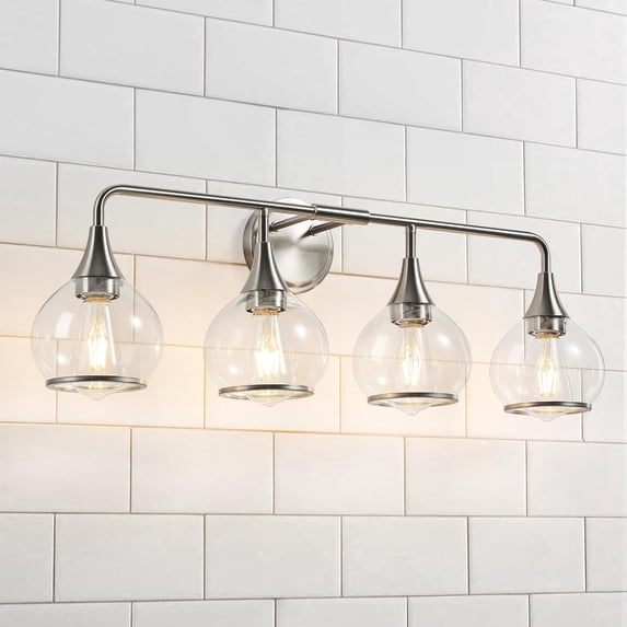 Brushed Nickel Bathroom Wall Sconce 4 Lights Bathroom Light Fixtures Over Mirror with Clear Glass Shade Vanity Light Lighting