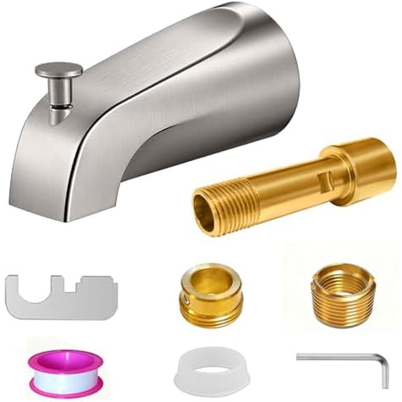 Brushed Nickel Bathtub Spout with Diverter, All Metal,5.3 Inch Tub Spout, Fits 1/2" Copper Slip-On and 1/2" or 3/4" IPS Threaded Pipes, Leak-Free, Slip Fit Tub Spout with Pull-Up Diverter