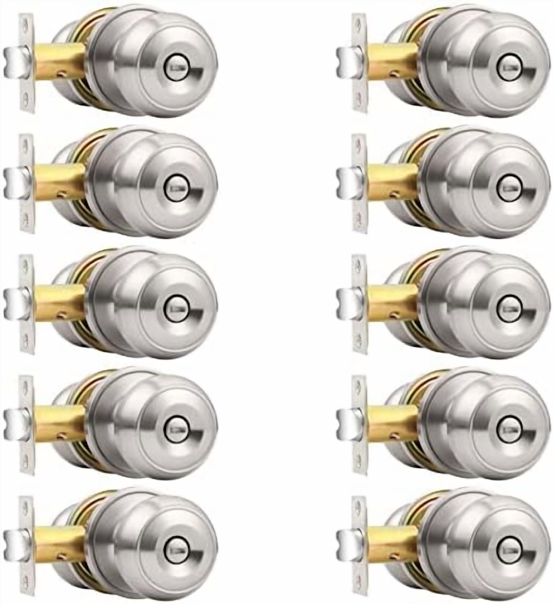Brushed Nickel Bed/Bath Door Knobs, Satin Ball Door Knob, Interior Door Knobs for Bedroom Bathroom, Privacy Function, 10 Pack