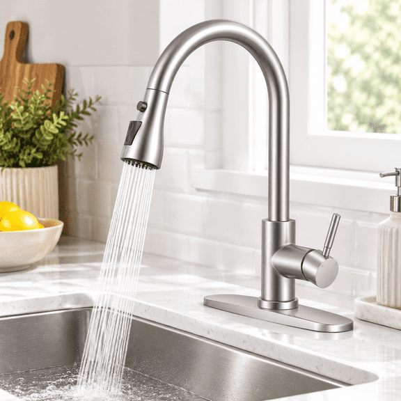 Brushed Nickel Classic Single Handle Pull Down Sprayer Kitchen Faucet