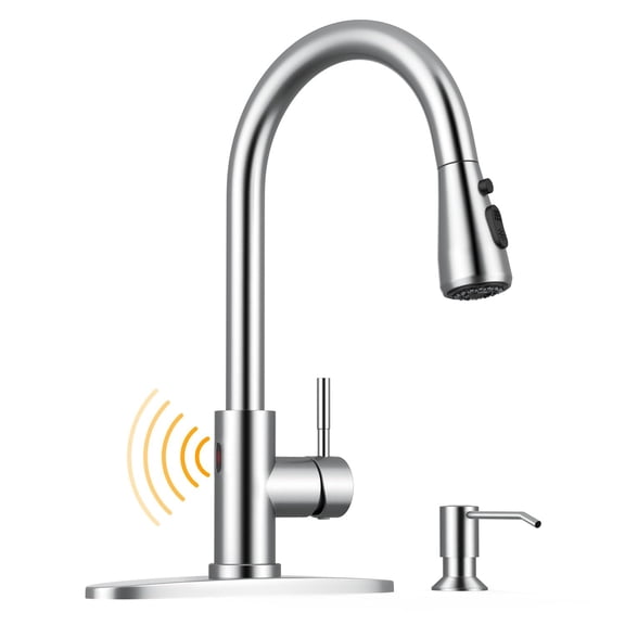 Brushed Nickel Contemporary Touchless Pull Down Kitchen Faucet with Soap Dispenser