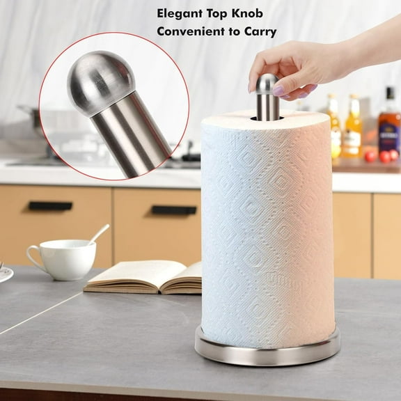 Brushed Nickel Countertop Paper Towel Holder Stand | Hot Deal - Sturdy Base Fits Standard & Jumbo Sized Paper Towels for Kitchen Home