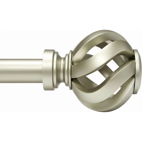 Brushed Nickel Curtain Rod for Windows 28 to 48 inches: 1 inch Diameter Heavy-duty Adjustable Decorative Curtain Rod, Modern Drapery Rods with Twisted Cage Finials for Bedroom & Living Room