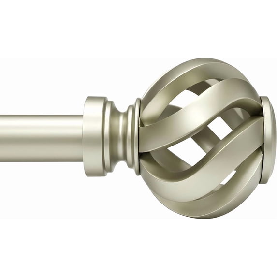 Brushed Nickel Curtain Rod for Windows 28 to 48 inches: 1 inch Diameter Heavy-duty Adjustable Decorative Curtain Rod, Modern Drapery Rods with Twisted Cage Finials for Bedroom & Living Room