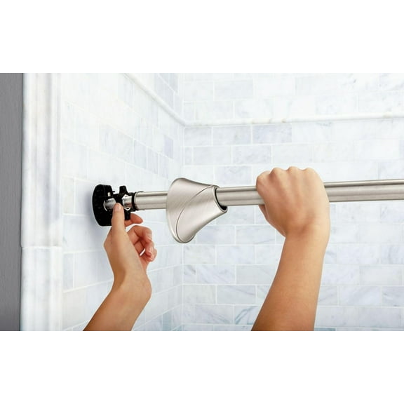 Brushed Nickel Curved Shower Curtain Rod – Adjustable Spring Tension, No Drill Needed, Rust-Resistant, Easy Install for Bathroom & Bathtub