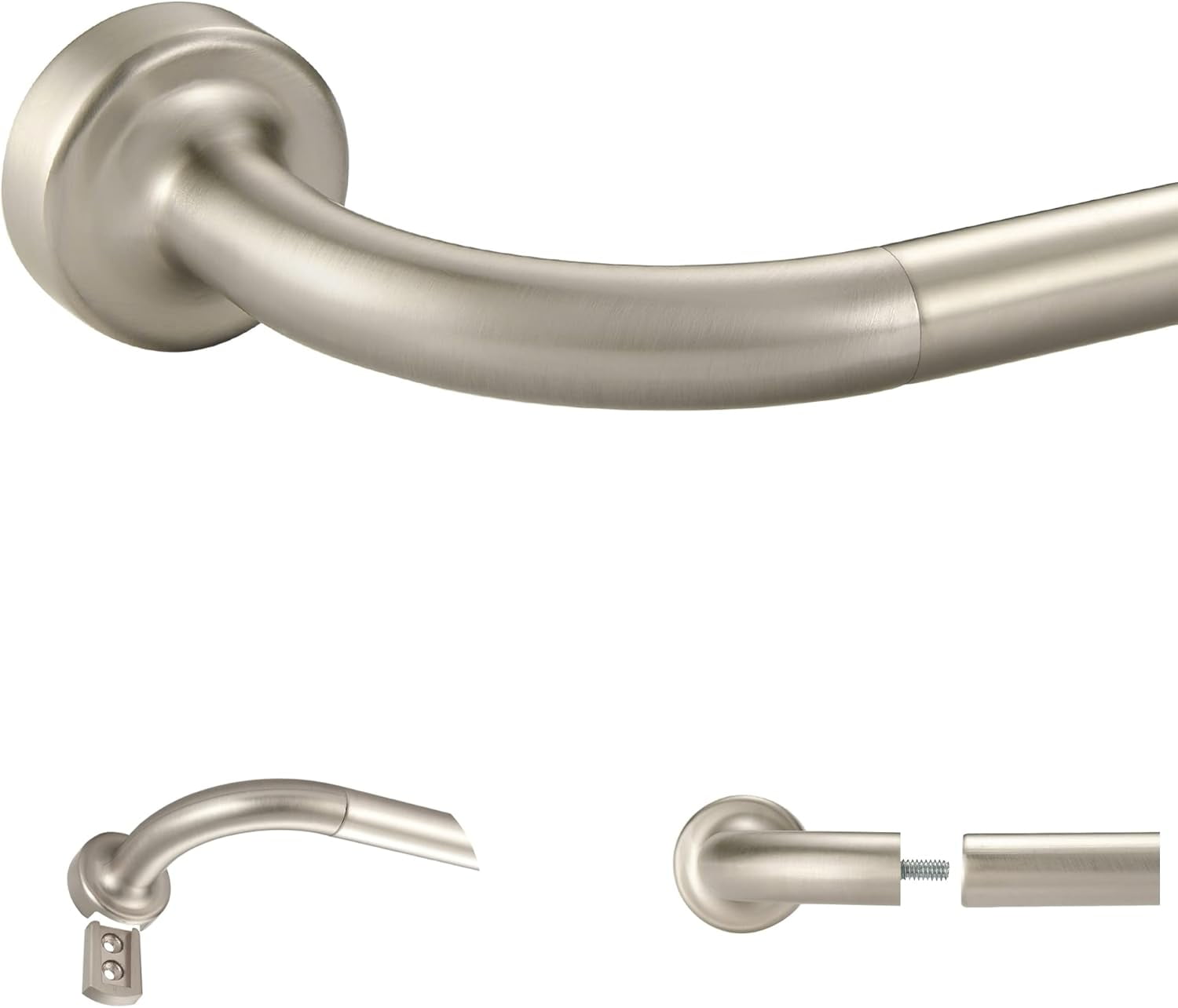 Brushed Nickel Disc Curtain Rods, 84-144 Inches Window Curtain Rod,Adjustable Room Darkening Curtain Rod with Aluminum Finials and Brackets,Wrap Around Design