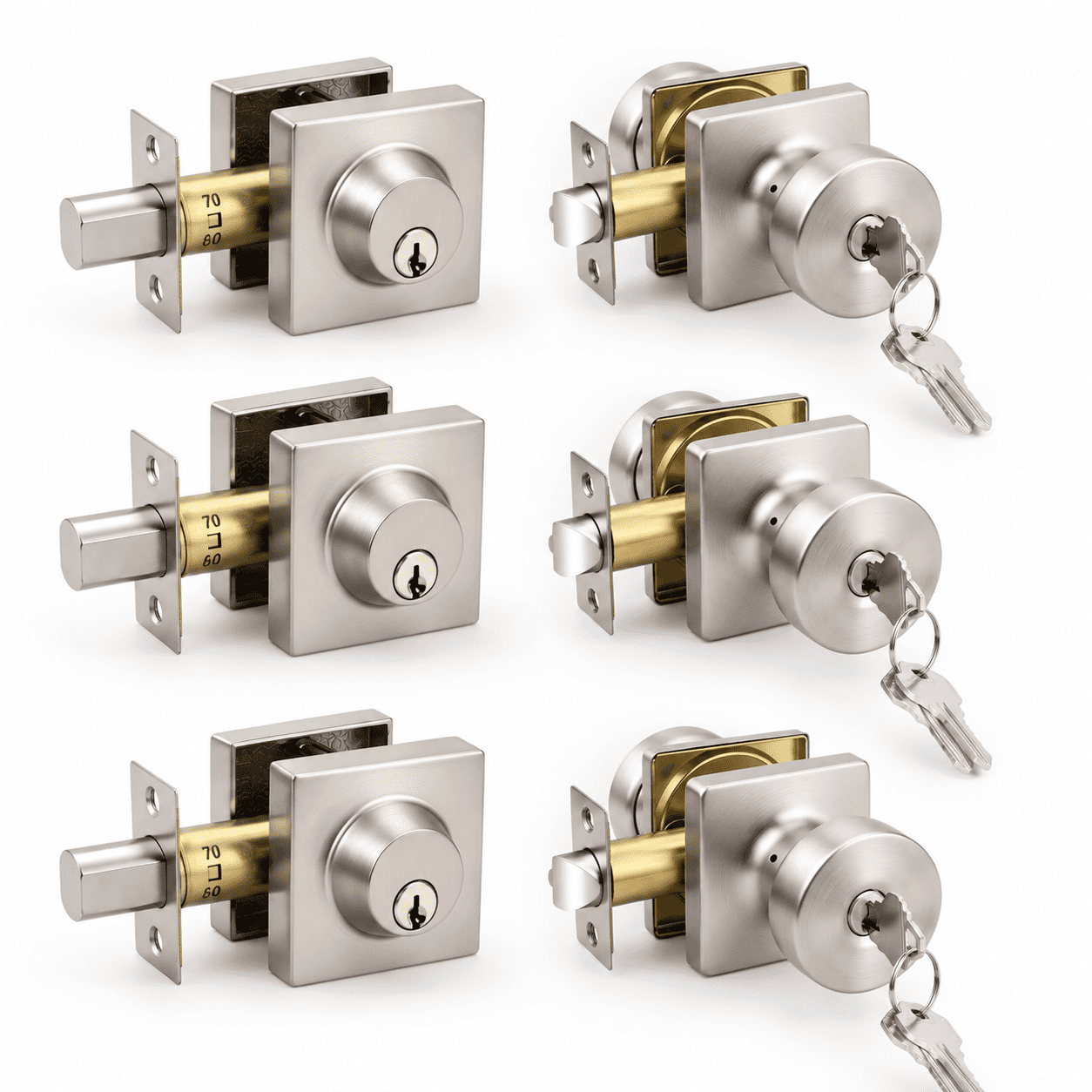 Door Lock Devices Brushed Nickel Door Lock Set 3 Pack Entry Door Knob and Deadbolt Set ...