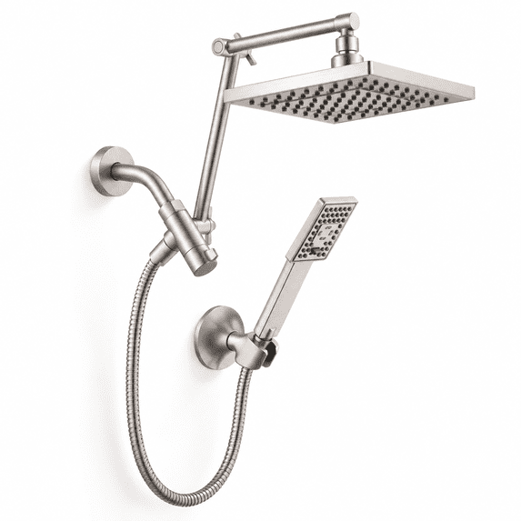 Brushed Nickel Dual Shower Head with Extension Arm, 8 Inch Rainfall ...