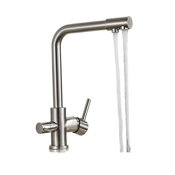 Brushed Nickel Filter Kitchen Faucet, Drinking Water Kitchen Tap, Deck Mounted Dual Handles 3-Way Hot Cold Water Mixer