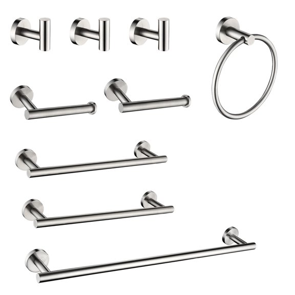 Wall-Mount 9-Piece Bathroom Hardware, Scratch-Resistant - Ideal for Bathroom Remodeling and Kitchen Use