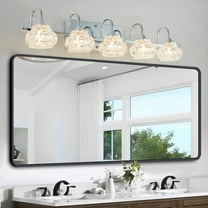 Brushed Nickel Finish Vintage Crystal Vanity Light,Elegant 5-Light Bathroom Mirror Fixture with Clear Glass Shades (No Bulbs)